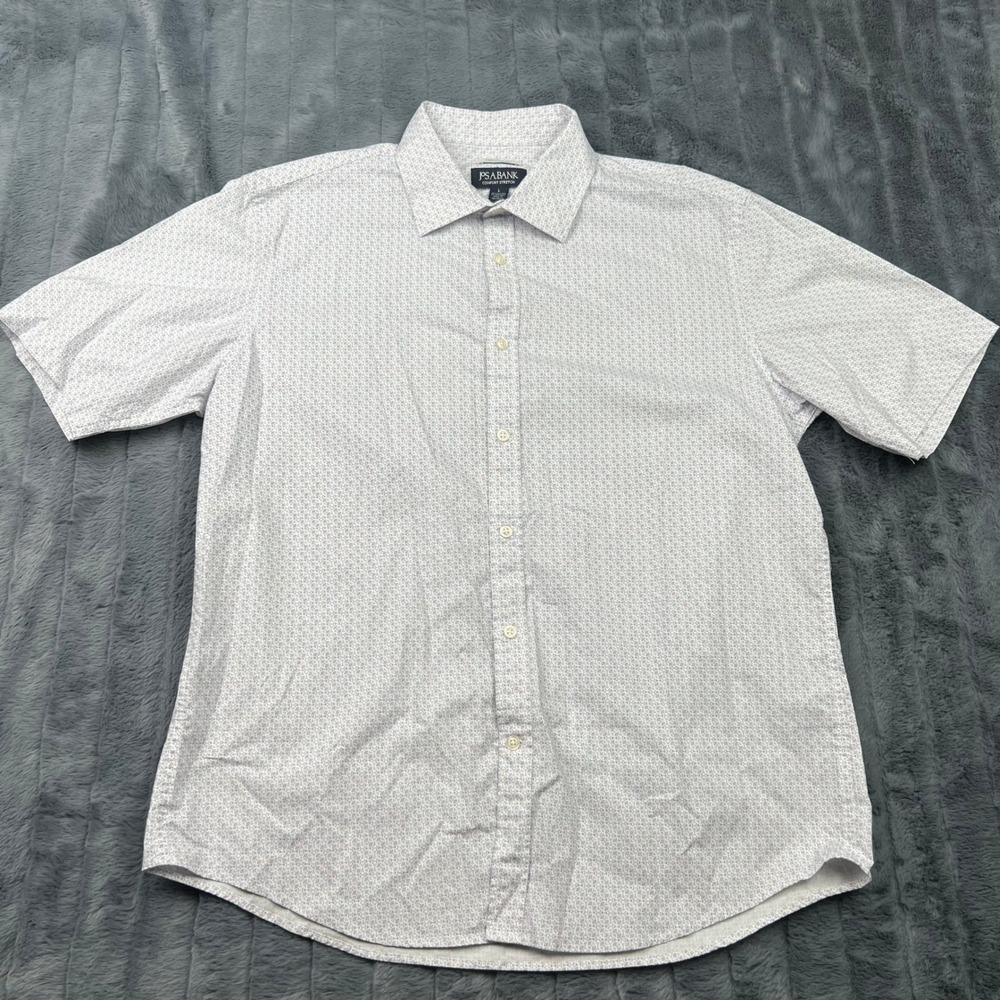 Jos A Bank Comfort Stretch Short Sleeve Tailored Fit Shirt Mens L Micro Print
